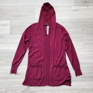 Lety & Me Burgundy Open Cardigan Womens Small Hooded Long Sleeve Sweater Casual
